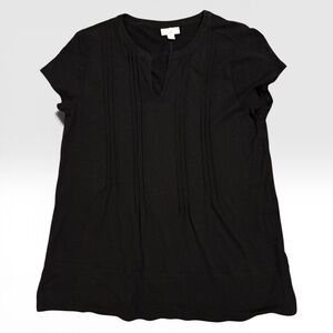 J. Jill Black Linen Blend Pintuck Tunic Top Short Sleeve Lightweight Sz L